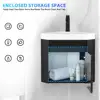 Corner Bathroom Vanity Sink Combo Wall Mounted with White Resin Sink Matte Black Faucet Space Saving Floating Design Durable MDF 5