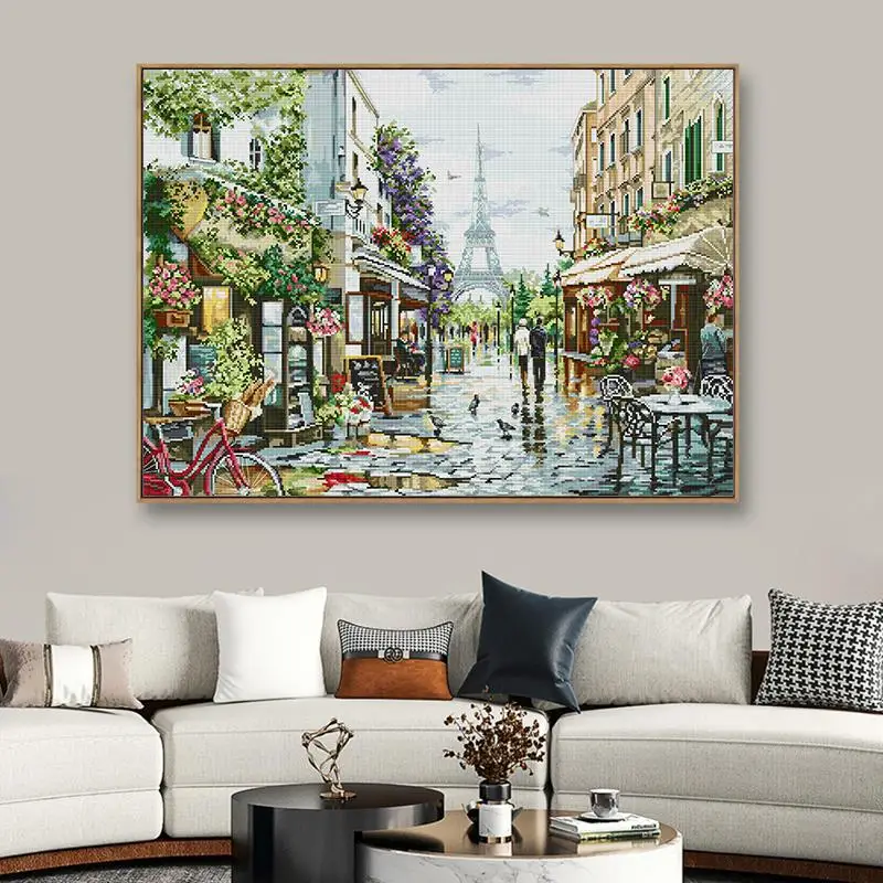 Joy Sunday Paris Street Scene DIY Cross Stitch Kit 11CT 14CT Counting and Stamping Needlework Set Handmade Home Decoration Gift cross stitch kit