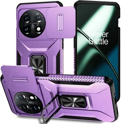 Hybrid Armor Shockproof Phone Case with Slide Window & Metal Ring Holder - OnePlus 11 (Purple)