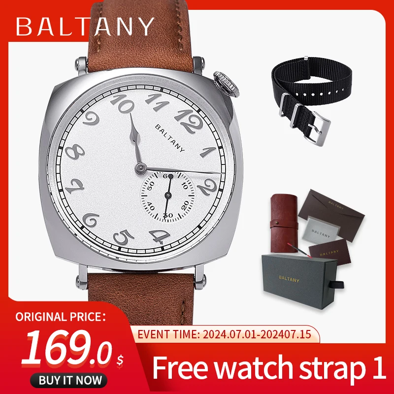 

Baltany 1921 Homage Watch Classic Men's Automatic Mechanical Watch Heated Blue Hands ST1701 Luxury Leather Retro Wristwatch