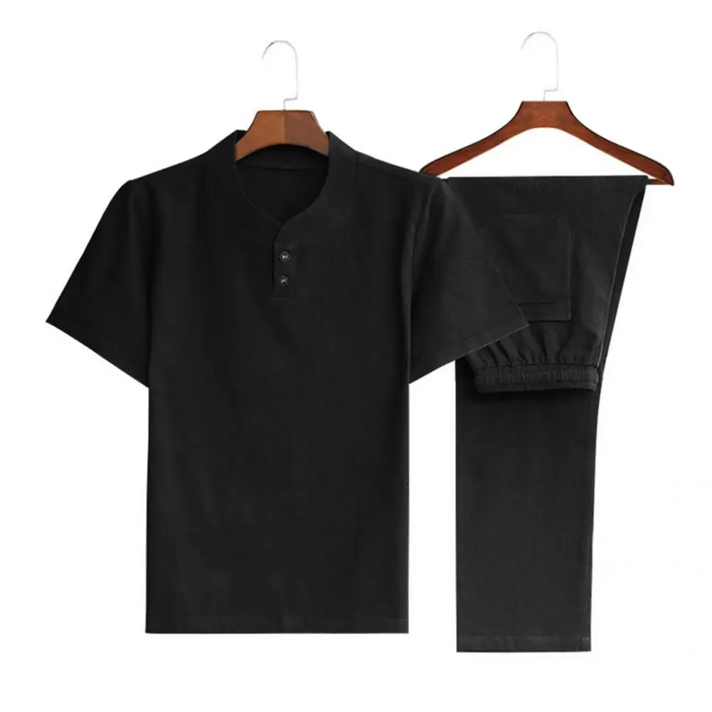 

Unique Casual Outfit Skin-friendly Short Sleeve Pullover O Neck T-shirt Long Pants Set Casual Suit Chinoiserie