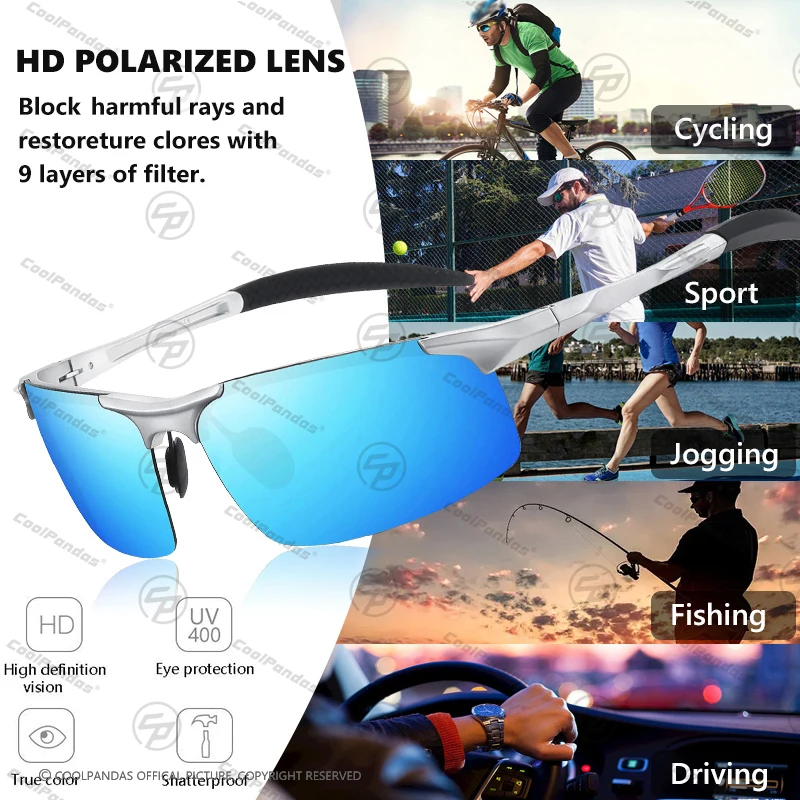 CoolPandas Marke 2025, Aluminium-Sonnenbrille für Männer und Frauen, polarisierte Sonnenbrille, Outdoor-Fahren, blendfrei, Oculos De Sol Masculino – Detail 2