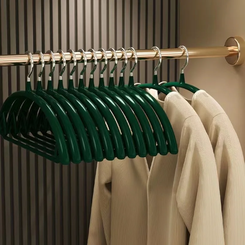 

10pcs Light Luxury Stainless Steel Seamless Hanger Semi-circle Non-slip Plastic Dipped Trousers Rack Anti-drum Bag Drying Hanger