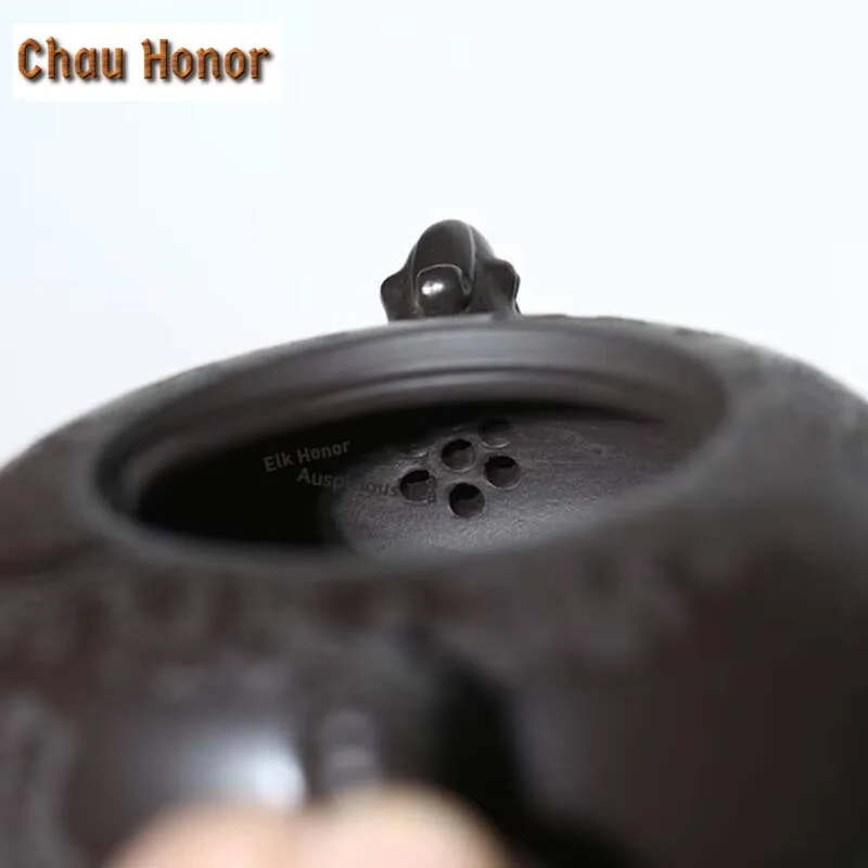 230ml Chinese Yixing Purple Clay Teapots Famous Artists Handmade Dragon Phoenix Pot Raw Ore Black Zhu Mud Kettle Zisha Tea Set