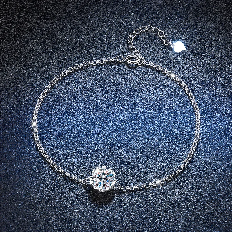 S925 Mosang Diamond Snowflake Silver Hexagonal Star One Carat Bracelet Quality Precision Wedding Jewelry Wholesale