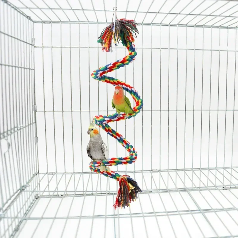 Image showcasing Bird-Toy-Spiral-Cotton-Rope-Chewing-Bar-Parrot-Swing-Climbing-Standing ...