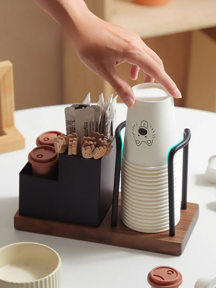 Walnut Wood Disposable Paper Cup Holder for Home Kitchen Office