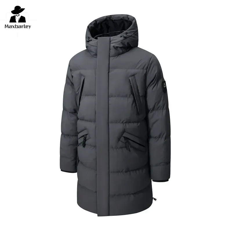Winter Long Jackets Men's New Snow Multi-Pocket Thick Warm Down Cotton Padded Coat Casual All-Match Cold-proof Hooded Parka