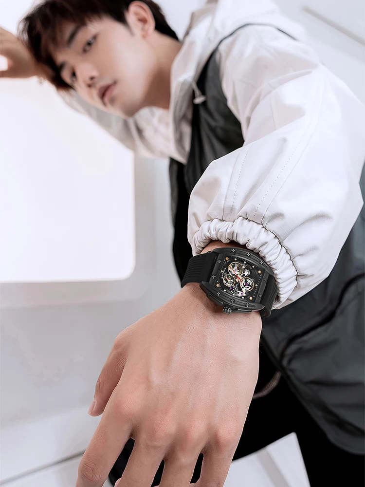 Mechanical Watch AILANG Automatic Tourbillon Watch for Men Mechanical Skeleton Tourbillon Mens Watch Waterproof Rubber Strap
