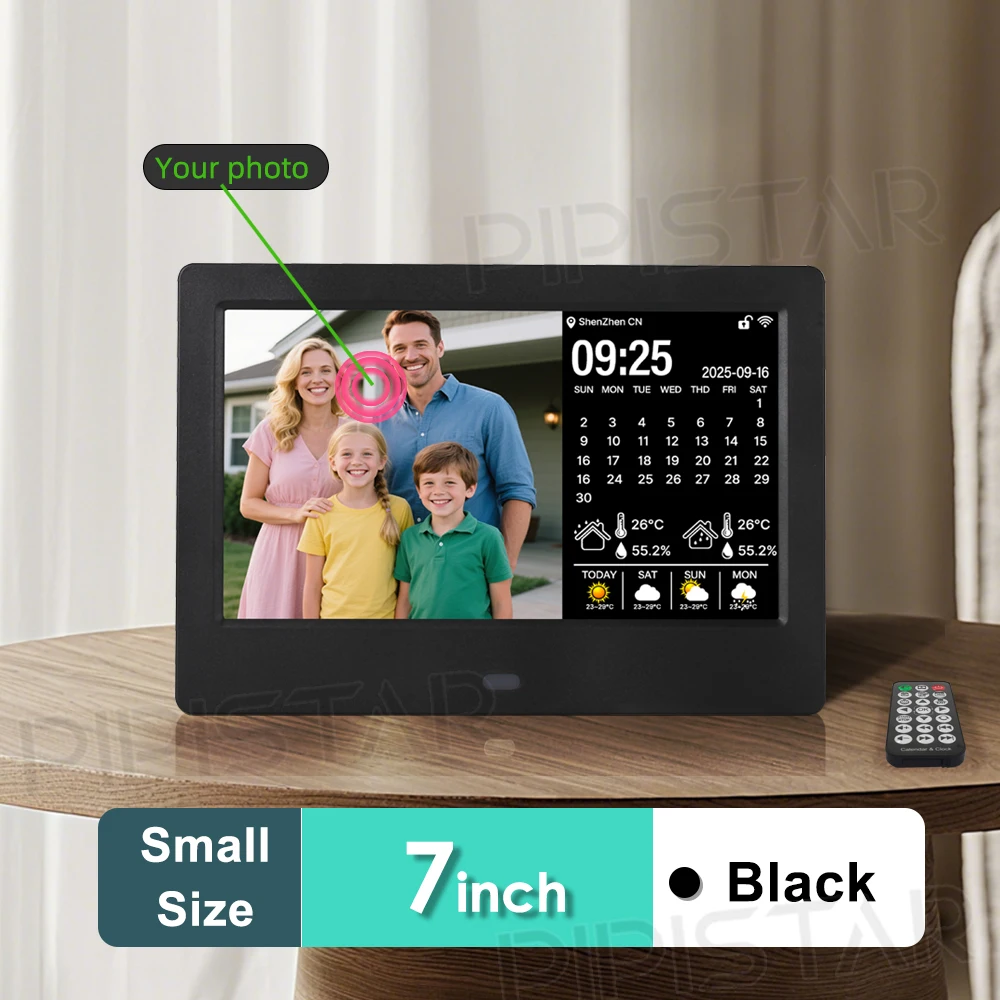 שעון דיגיטלי WiFi 7"/10.1" עם לוח שנה דיגיטלי לקשישים, מסגרת תמונה דיגיטלית, שעון מעורר מזג האוויר עם יום ותאריך לקשישים