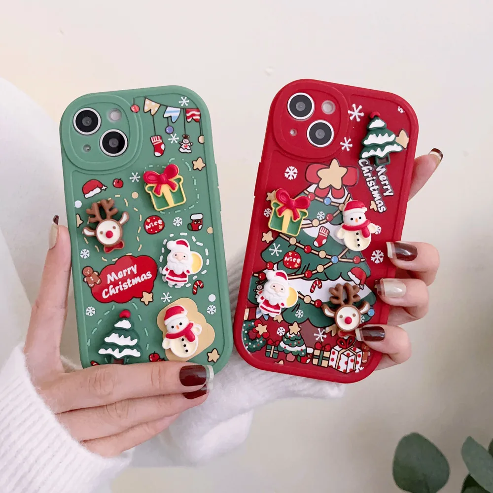 3D Merry Christmas Santa Tree Custodia Per Telefono Carina Per Iphone 15 14 13 Pro Max 12 11 X Xs Xr 7 8 Plus Se 2024 Cover Morbida Per Capodanno