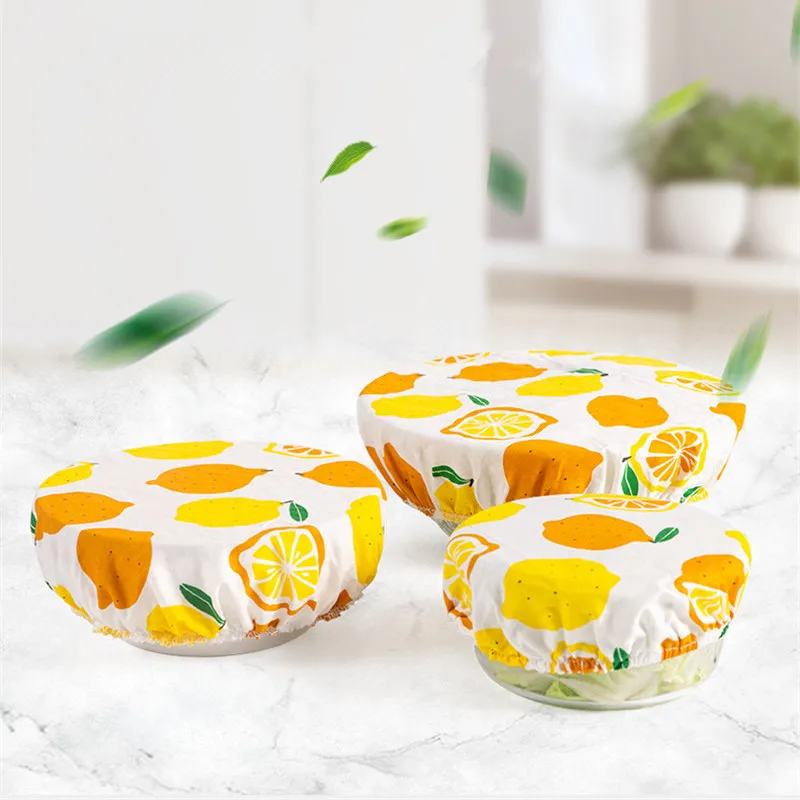 Cotton Bowl Cover Washable Reusable Salad Bowl Dust Fresh-keeping Fruit Printed Food Wraps Cloth 3Pcs/set Food Cover Fresh Keeping Cover Preservation Cover Bowl Cover