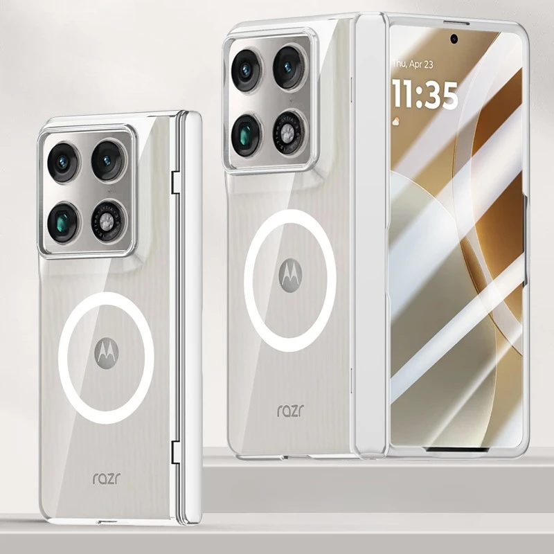 Magnetic Electroplated Foldable Phone Case with Hinge Protection, Kickstand, and Tempered Glass