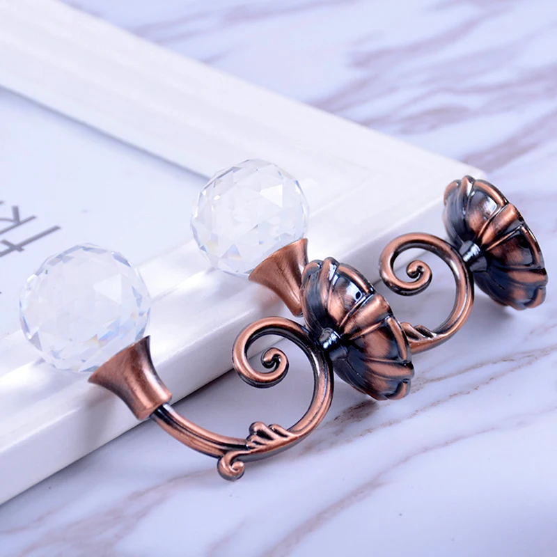2PCS European Style Curtain Hook Alloy Crystal Ball Wall Hooks Holder Wall Mounted Window Curtain Buckle Hooks Home Decorations