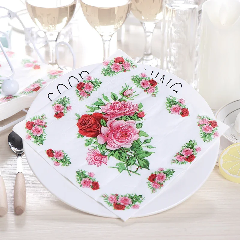 Paper Napkins Placemats Wine Glass Folding 20pcs/pac 2-Ply Food Grade Printed Party Wedding Decoration