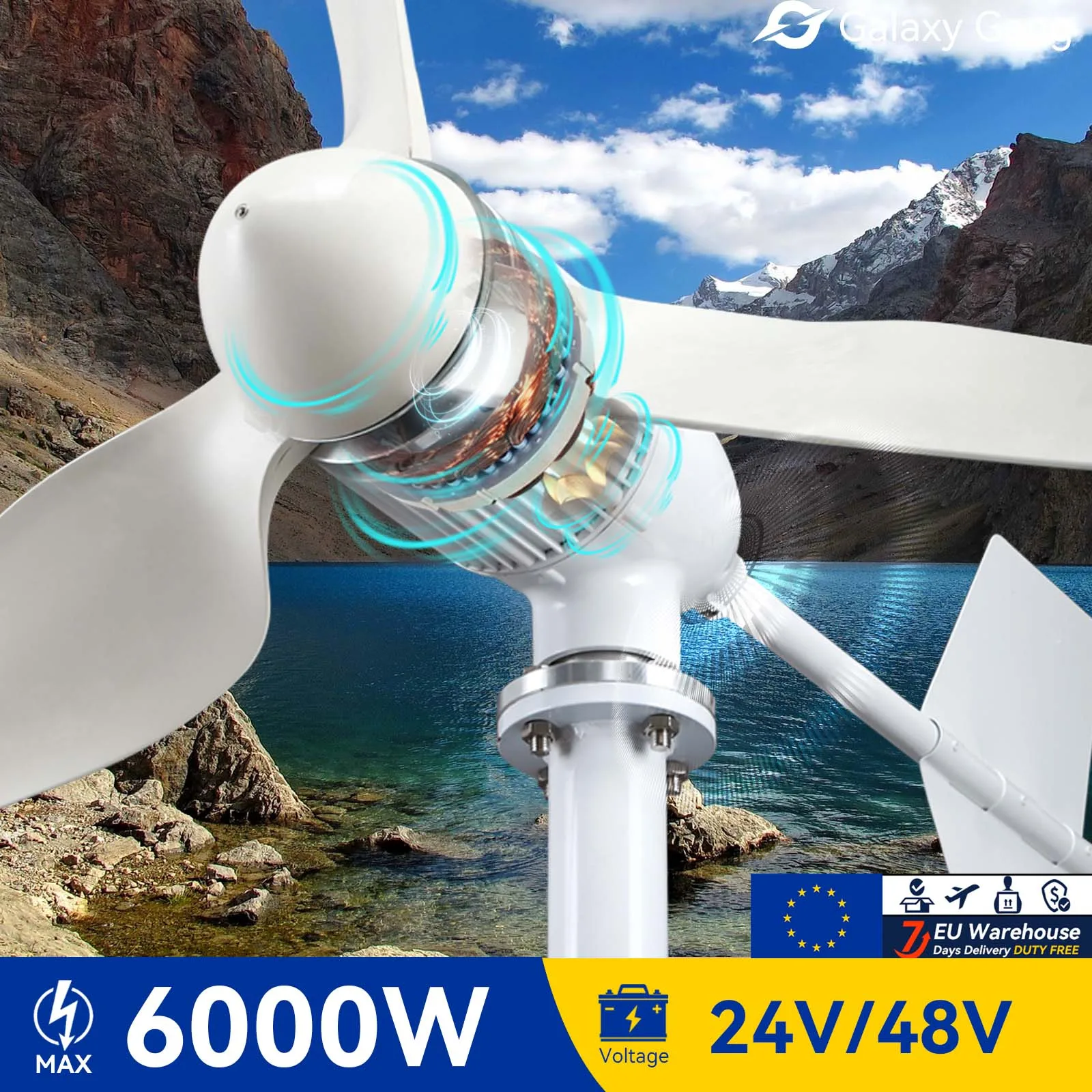 

5Days EU Delivery Galaxy Gang 6000w Windmill Turbine GeneratorKit 6kw Power 3 Blade 24V 48V With MPPT Charger Hybrid System