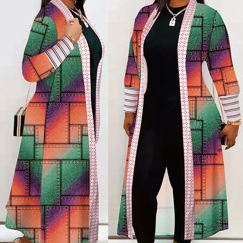 

New Independent Design Retro And Versatile Contrasting Color Plaid Print Striped Patchwork Casual Cardigan Fashionable Women's S