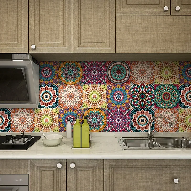 Description Picture 6 of itemBohemian Tile Wall Stickers, Peel And Stick, Waterproof Living Room Kitchen Bedroom Wall Stickers Home Wall Decoration