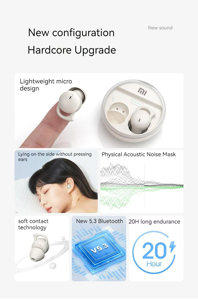 Xiaomi Bluetooth5.3 Sleep Earbuds ENC Wireless Earphones Mini Waterproof Stereo Invisiable Waterproof Headset For Side Sleeper