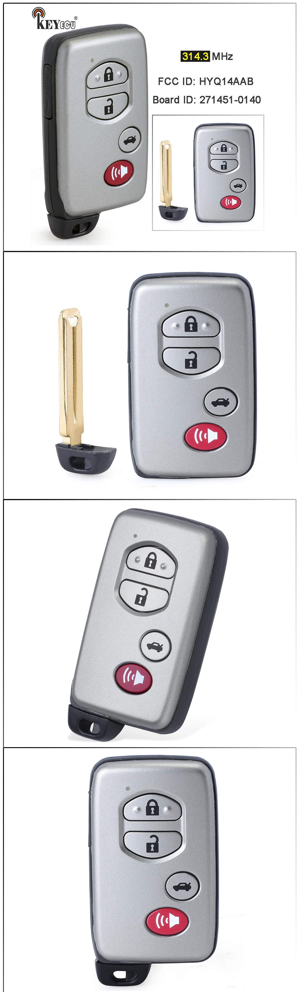 Keyforkess 314.3MHz ID scheda: 27145-0140 HYQ14AAB 89904-06040 portachiavi remoto Smart Card per Toyota Camry Avalon Corolla 2007-2011 - Sc8a51bd6096042f687a28efb29b0d4c2d