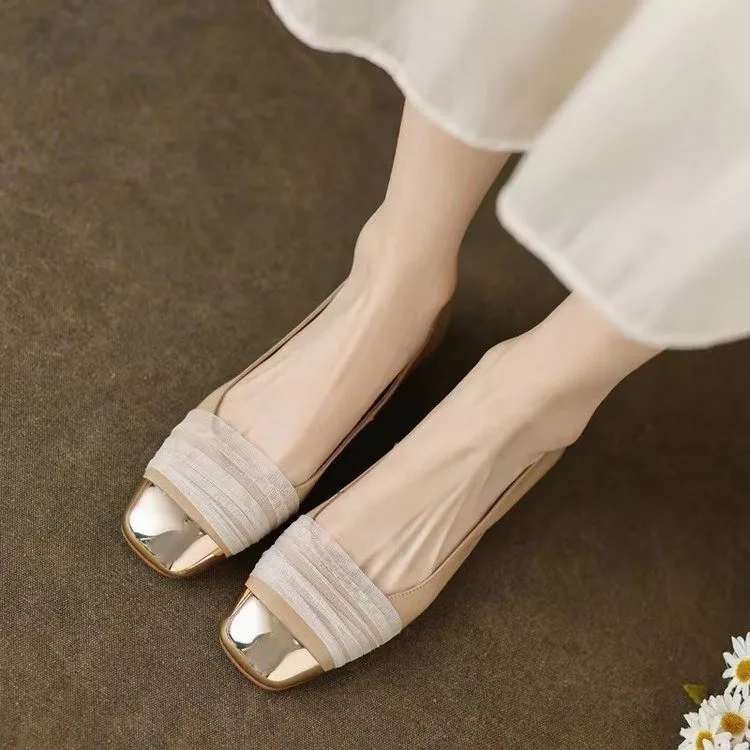 Fairy Style Mesh Metal Toe Low Heel One Pedal Commuting Wind Single Shoes  Spring Shallow Square Toe Simple Single Shoes