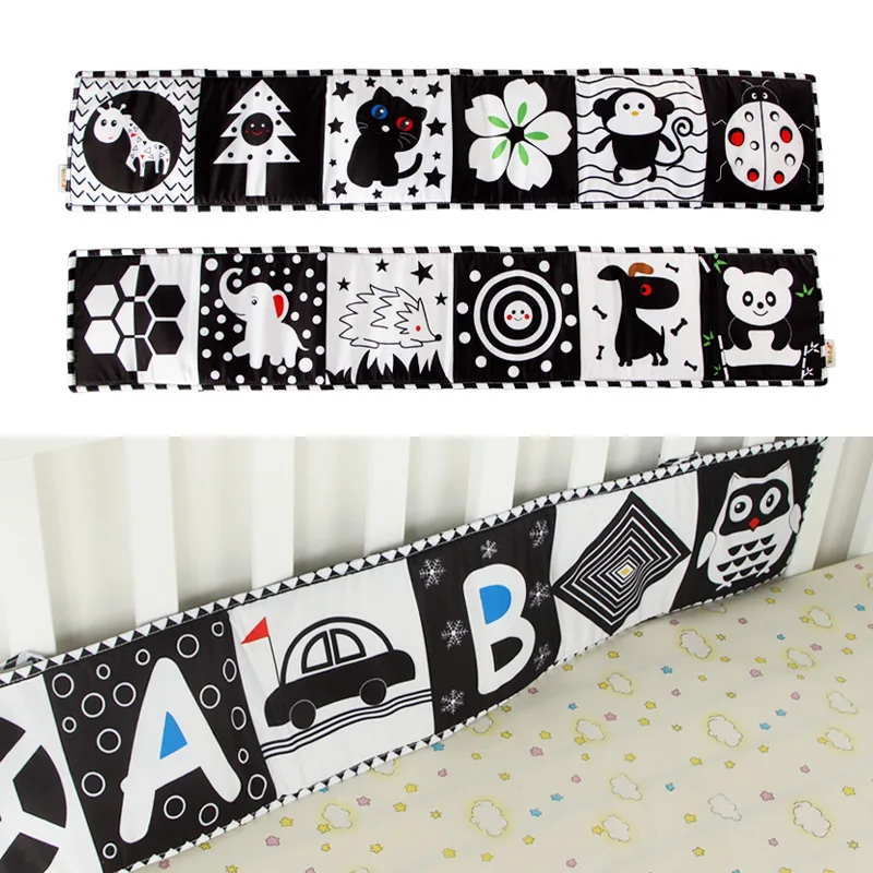

Sensory Cloth Book Infant Bed Surround Cloth Book Black and White Cartoon Animals Newborn Crib Toys Baby Cloth Book 0-2 Years