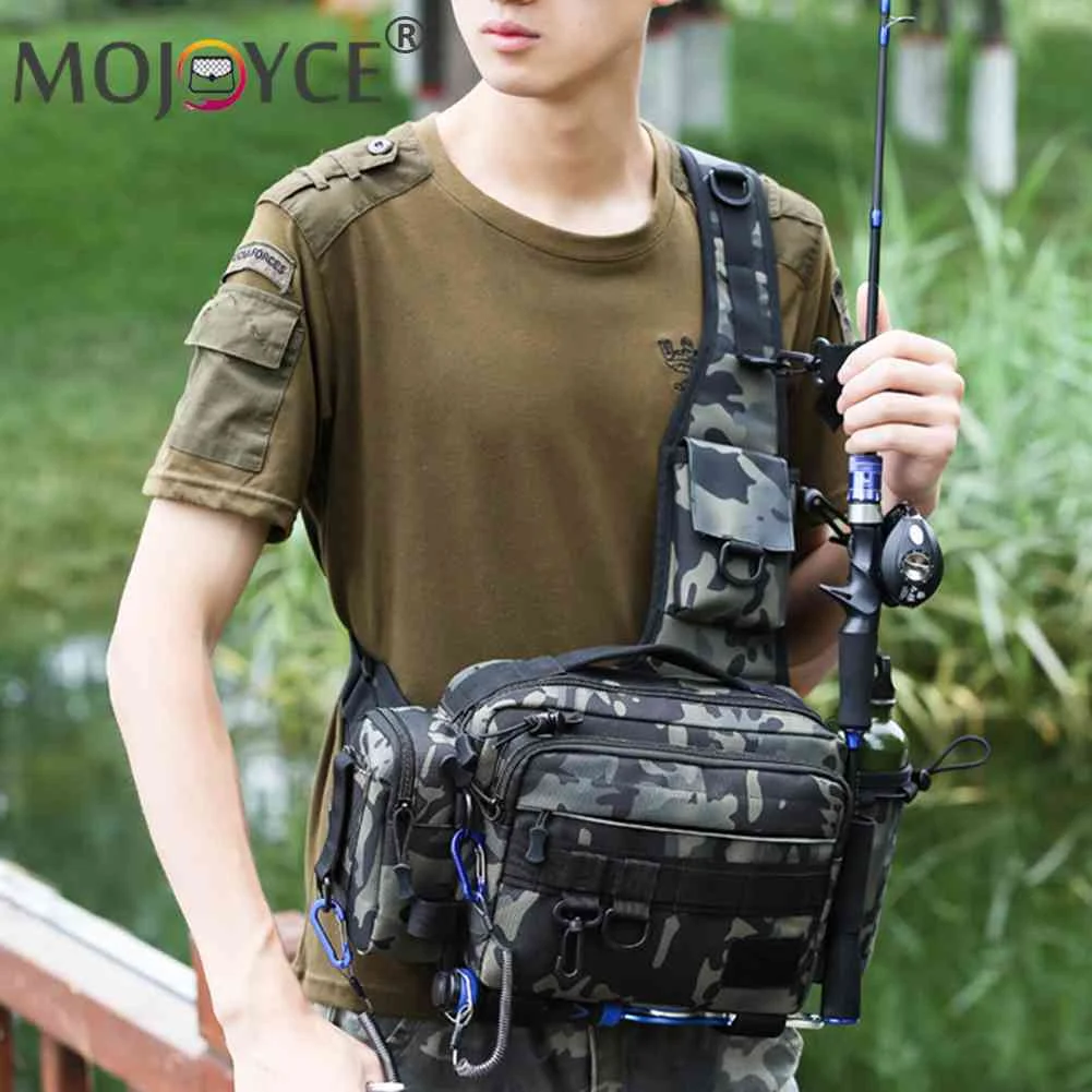 Fishing Shoulder Bag Multifunctional Fishing Waist Pack 600D Nylon Large  Multi Pocket Waterproof for Outdoor Sports for Riding