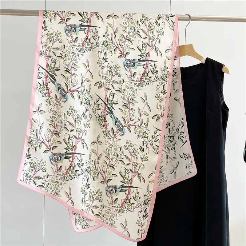 

Spring 100% Silk Scarf Women Office Lady Neck Scarves Print Luxury Neckerchief Bandana Foulard Design Shawl Fashion Four Seasons