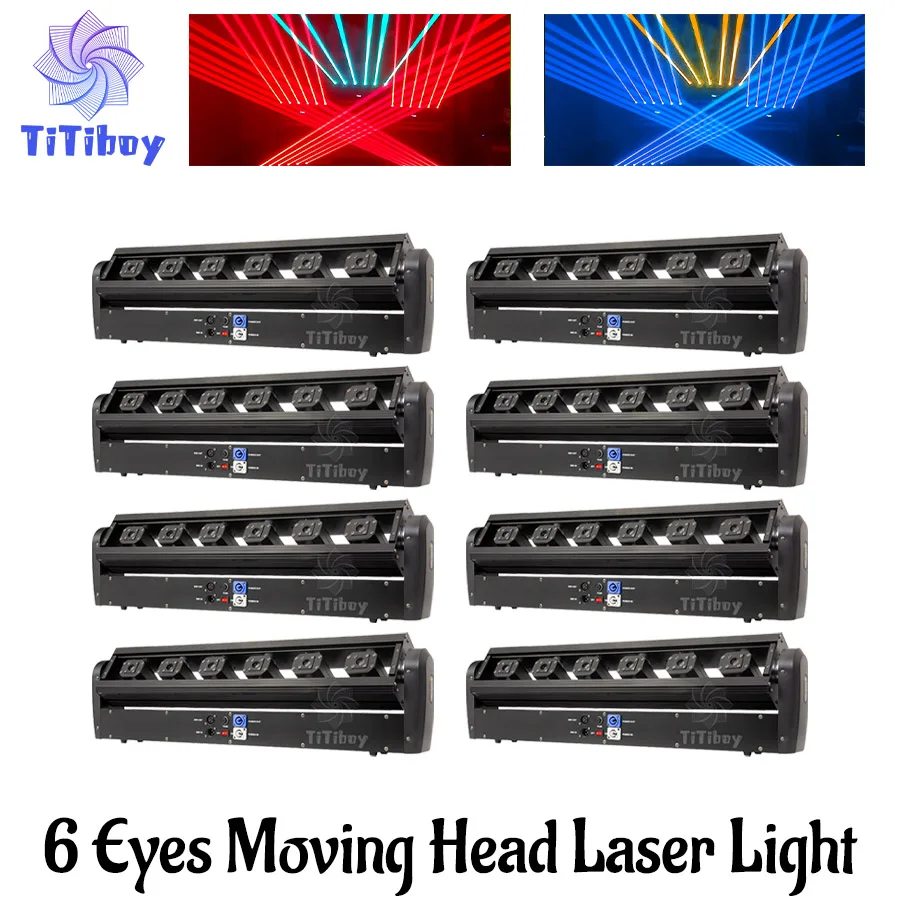 

0 Tax 8Pcs New Years Laser Moving Head Light Moving Beam Laser Lamp 6 Eyes RGB DMX Stage Beam Effect Lighting for DJ Disco Party
