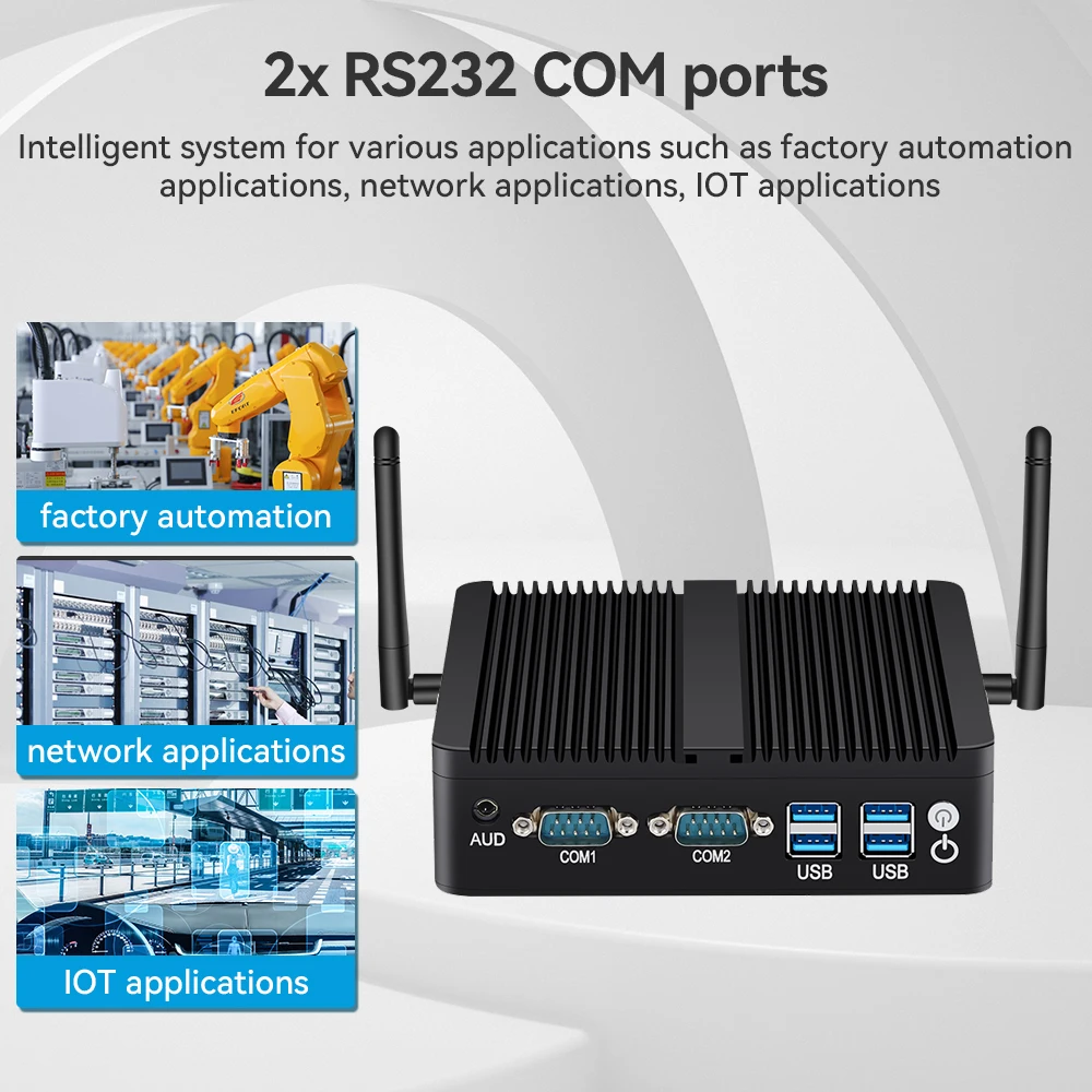Enhanced Connectivity Fanless Mini PC with Intel Celeron J4125, Dual Gigabit Ethernet, Multiple COM Ports, USB Expansion, WiFi, 4G LTE Support, Windows 10, Linux Compatible Description Image.This Product Can Be Found With The Tag Names Barebone Mini PC, Computer Office, Mini pc