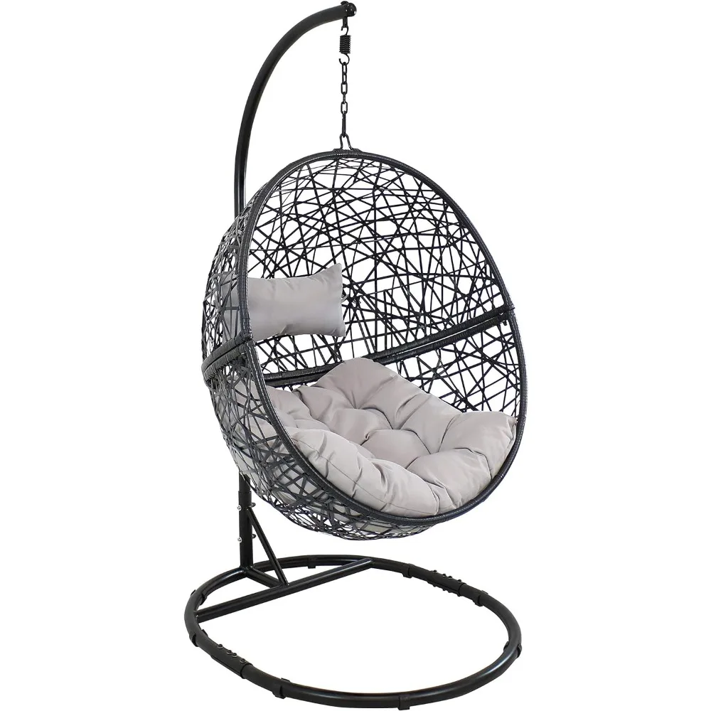 

Resin Wicker Hanging Egg Chair With Steel Stand - 265-Pound Weight Capacity - Includes Gray Cushions Freight Free Porch Swing