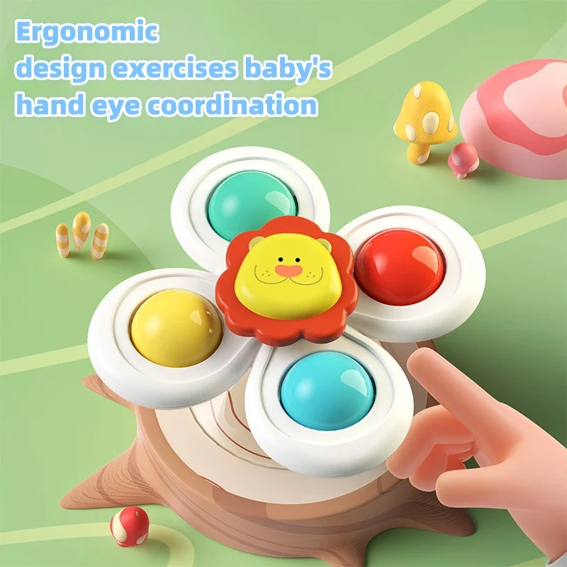 2024 New 3PCS Animals Windmill Rattles Spinning Fidget Sensory Toys Suction cup Pop Up Spinner Baby Bath Toy 2