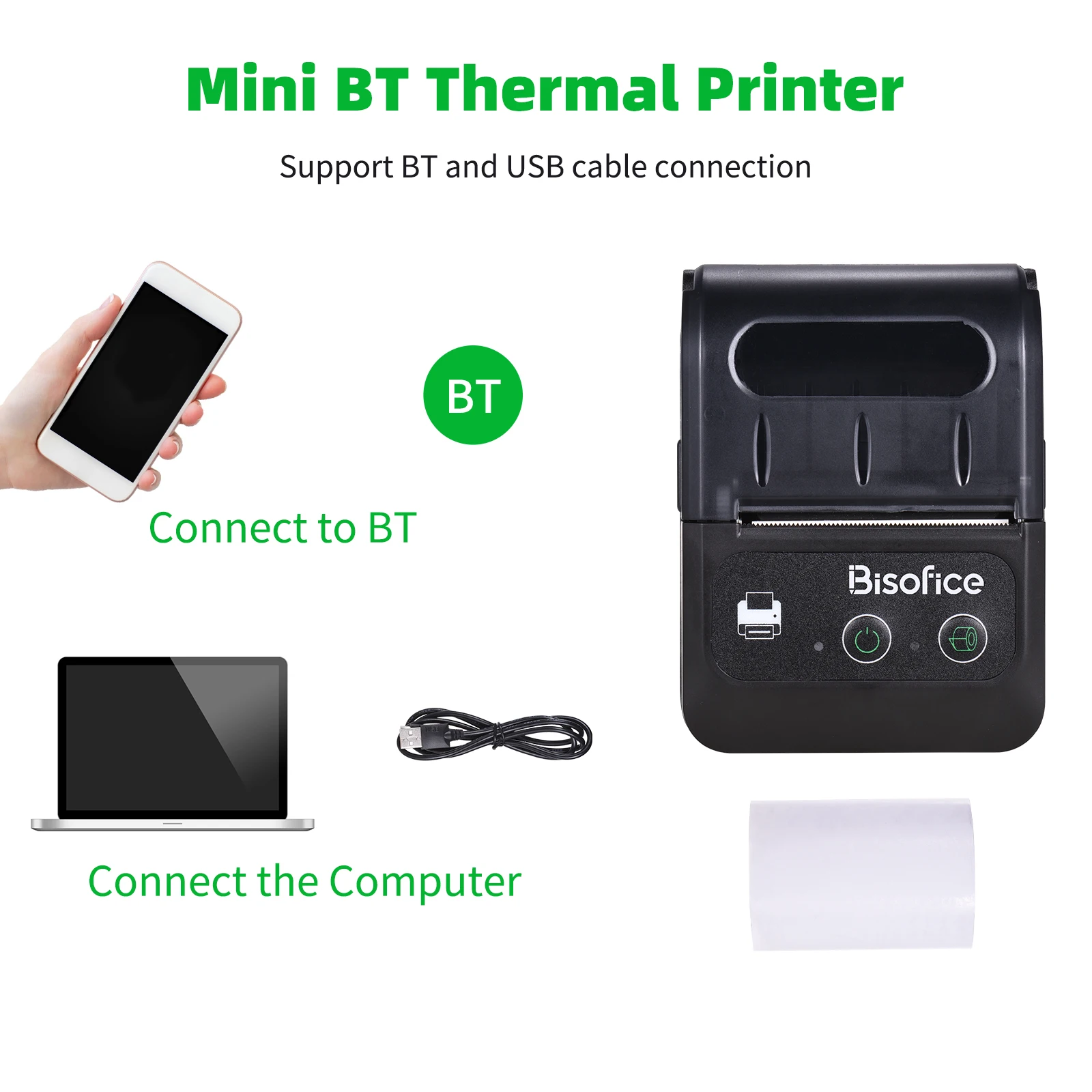 Mini impresora térmica Bluetooth, impresora portátil inalámbrica de  recibos, con puerto de carga USB y papel de impresora térmica, para  Android, iOS y