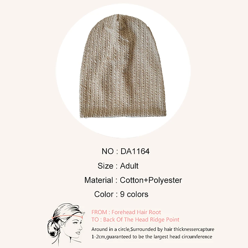 Geebro Women Solid Color Folds Pattern Beanie Hat Ladies Fashion Knitted Soft Warmer Casual Stretch Baggy Skullies Cap 6