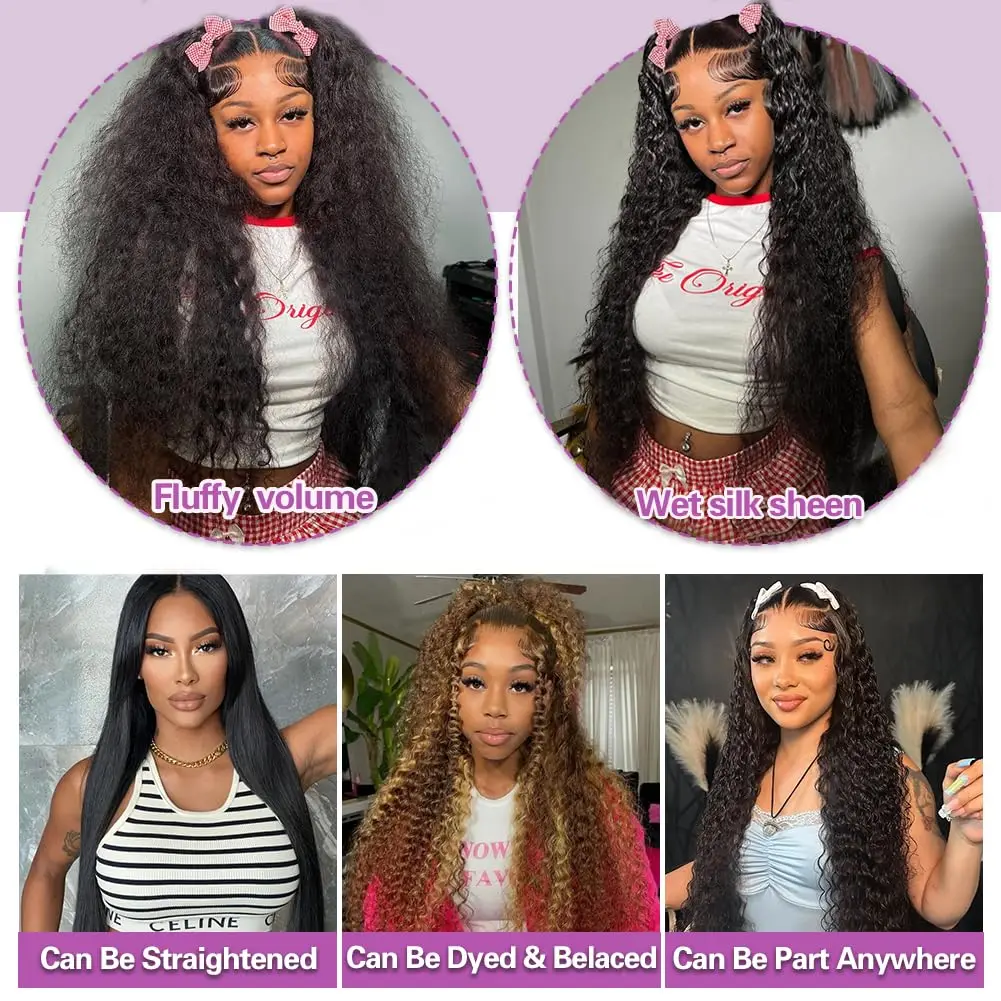 200% Density Deep Wave Lace Front Wigs Human Hair with Drawstring Natural Hairline 26 Inch 13x6 Lace Front Wig for Women 5x5
