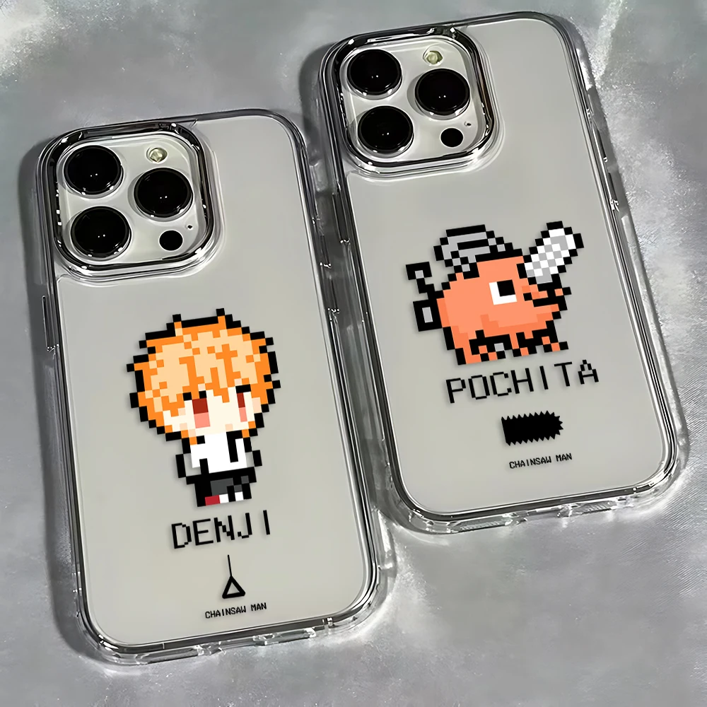 Pixel Cartoon Chainsaw Man Clear Soft Phone Case