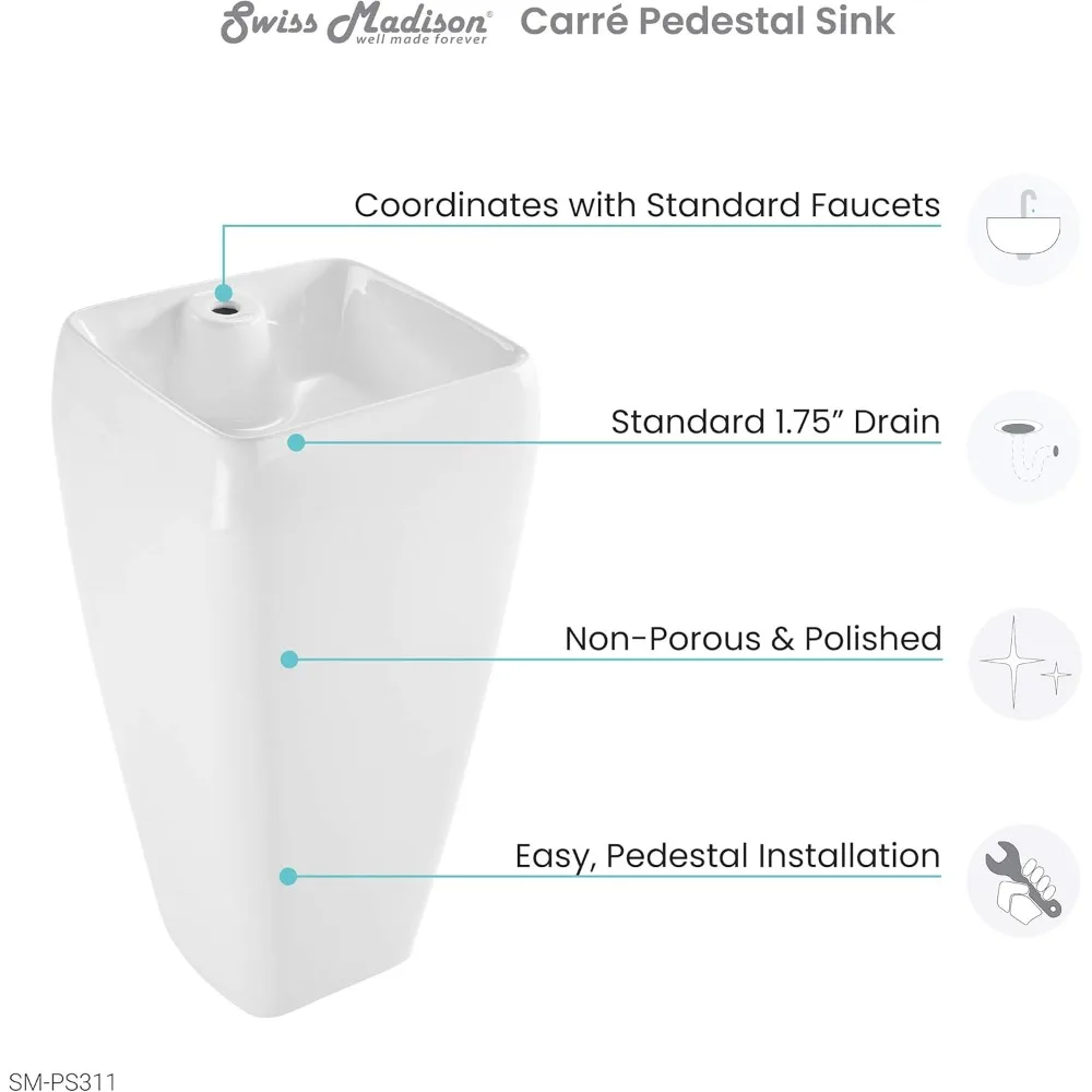 Well Made One Piece Pedestal Sink Washhand Stand Bathroom Furniture Sinks Fixture Home Improvement 2