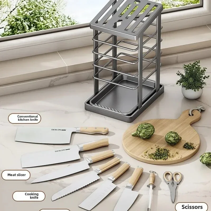 Compagno da banco della cucina: portapiatti multifunzione, portacoltelli e portautensili con vassoio di scarico - immagine 4
