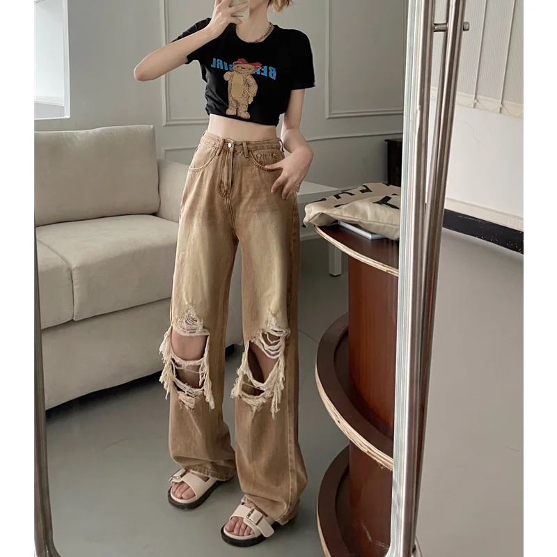 Celana Jeans High Waist Pants Casual Outfit High Waist Cargo Pants