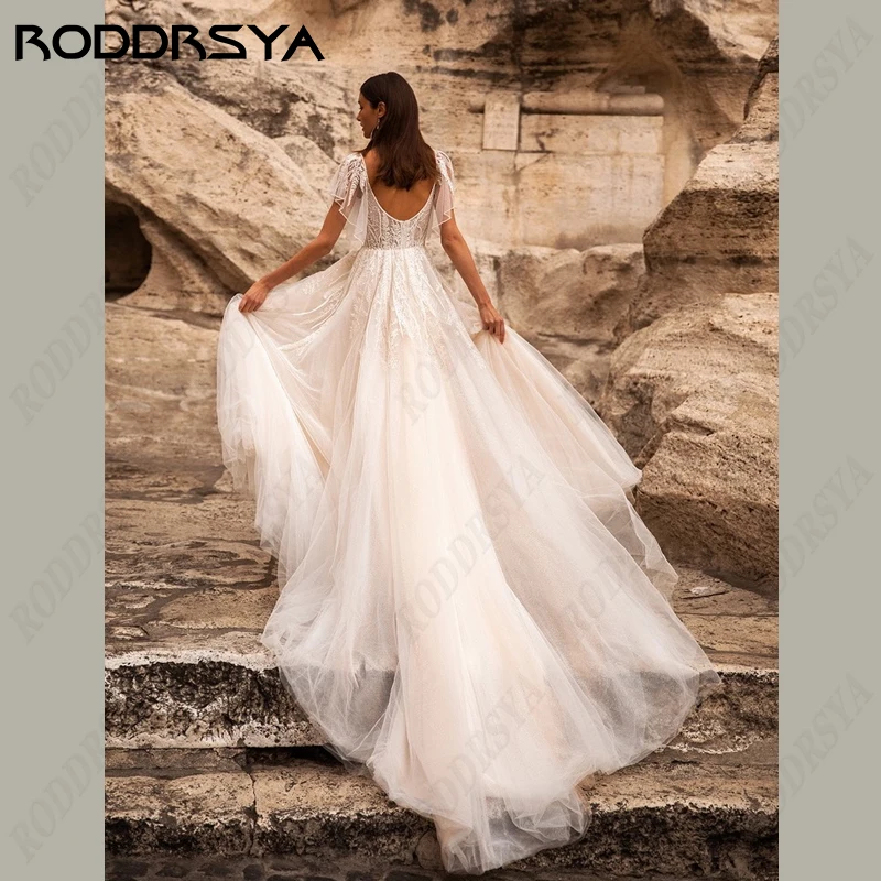 RODDRSYA Applique Lace Wedding Dress Boho Tulle A-line Robe De Soirée Spaghetti Straps Bridal Gown Sleeveles Backless For Women