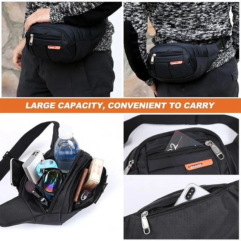 Men Waist Pack  zipper waist bag, large capacity, lightweight, portable, adjustable bag, suitable for outdoor hiking and running 5