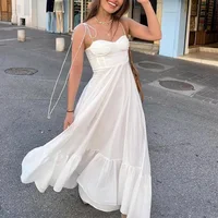 HXAO White Long Dresses 2024 Women Summer Elegant Evening Party Butterfly Midi Dress Ladies Fashion Pleated Slip Dress Vestidos