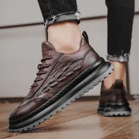 Men Faux Cowhide Crocodile Print Sneakers Casual Leather Shoes Men's Versatile Thick Soled Wear Resistant Shoes Men's Work shoes 2