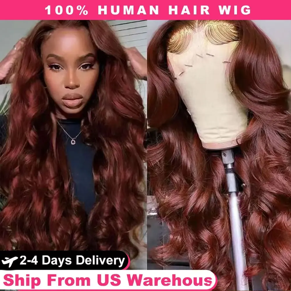 30 Inch Reddish Brown Body Wave Lace Front Wig 13x6 HD Lace Frontal Wig 13x4 Lace Front Human Hair Wigs Body Wave Closure Wig