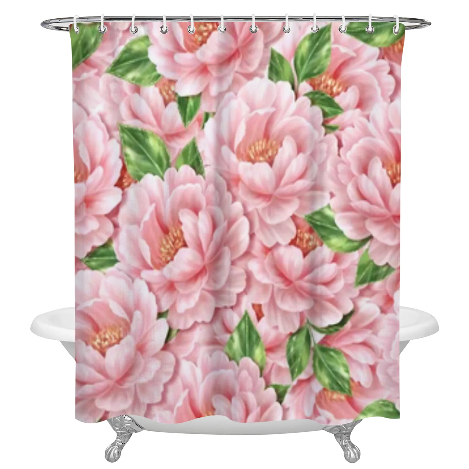 

Beautiful Pink Flowers Shower Curtain Waterproof Polyester Bath Curtain Home Decoration Bathroom Accessory Curtain