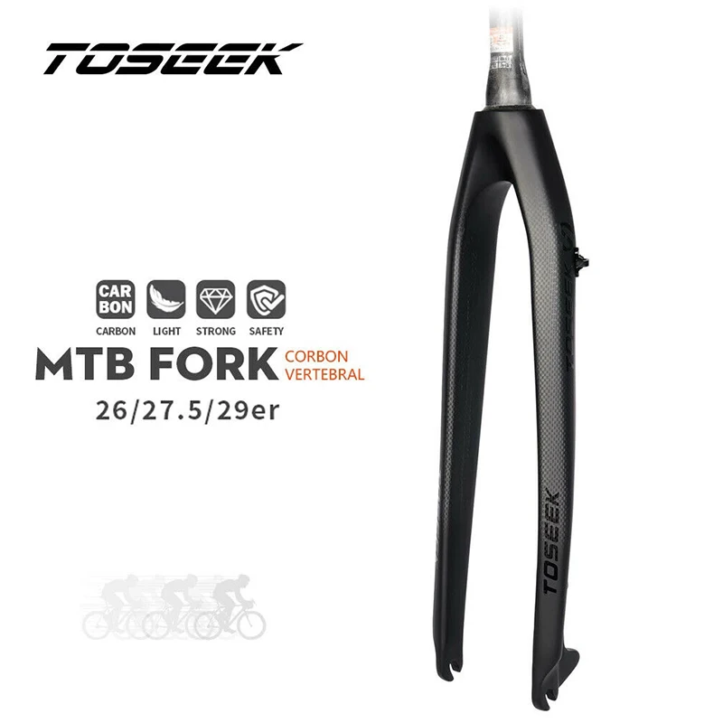 

TOSEEK Carbon Fiber Bicycle Fork Ultralight 26 27.5 29 MTB Fork 1-1/8 Tapered Tube Mountain Bike Forks Fit Disc Brake Bike Part