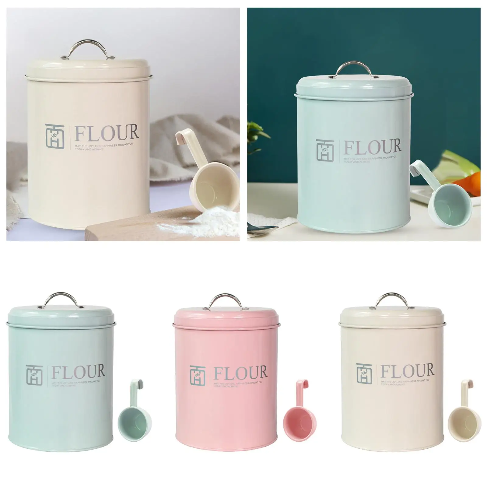 Nordic Flour Storag Bucket 2.5kg with Spoon with Lid Jars Airtight Storage Containers for Wheat Flour Sugar Nuts Home Kitchen