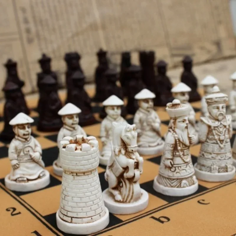 Ancient Chinese Soldiers Chess Set Terracotta Warrior Resin Pieces Strategic Tabletop Game for Family Game Nights Cultural Gift