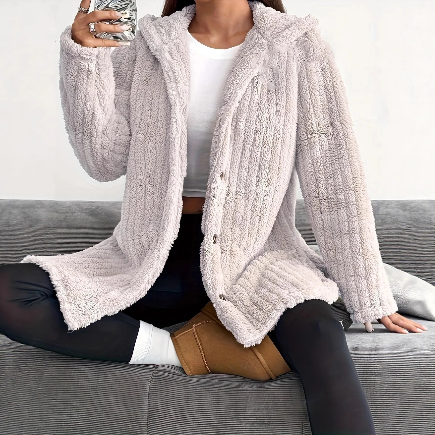 Soft Fluffy Women Fleece Hoody Jacket Autumn Winter