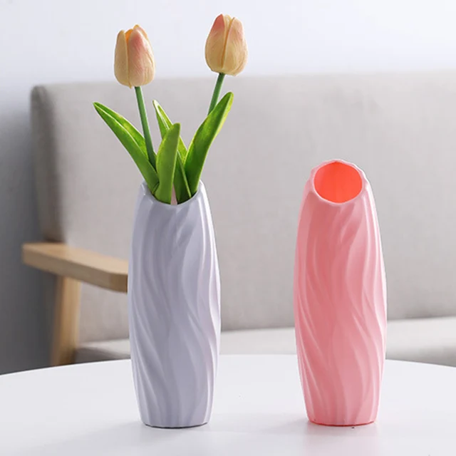 Modern Flower Vase White Pink Blue Plastic Vase Flower Pot Basket Nordic Home Living Room Decoration Ornament Flower Arrangement